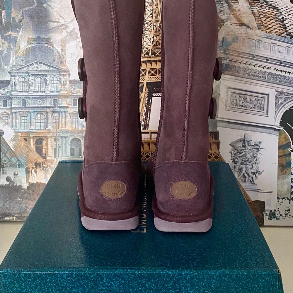 Emu Fairhaven Purple/Mauve Boot Women’s 7 Water Resistant Suede Sheepskin NIB